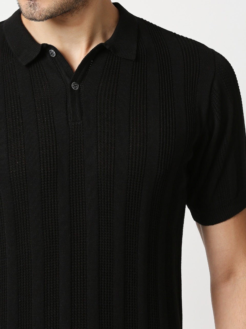 Fostino Alpha Knitted Black Polo T-shirt - Fostino - T-Shirts