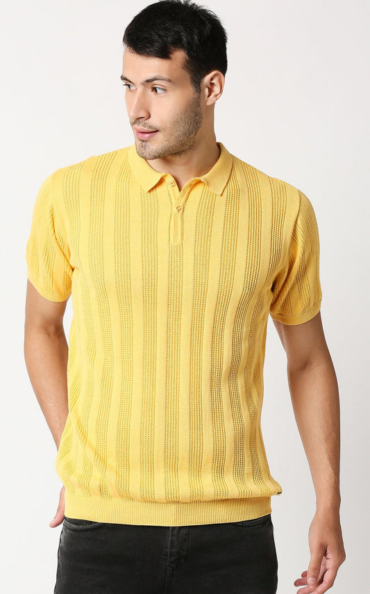 Fostino Alpha Knitted Yellow Polo T-Shirt - Fostino - T-Shirts