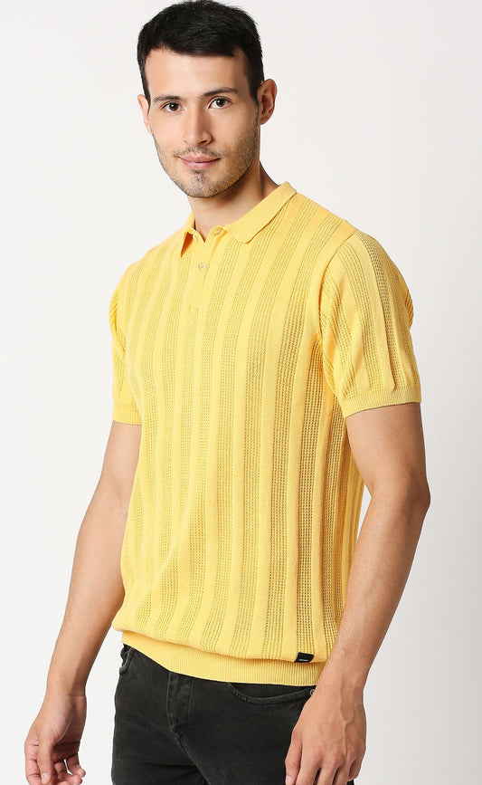 Fostino Alpha Knitted Yellow Polo T-Shirt - Fostino - T-Shirts