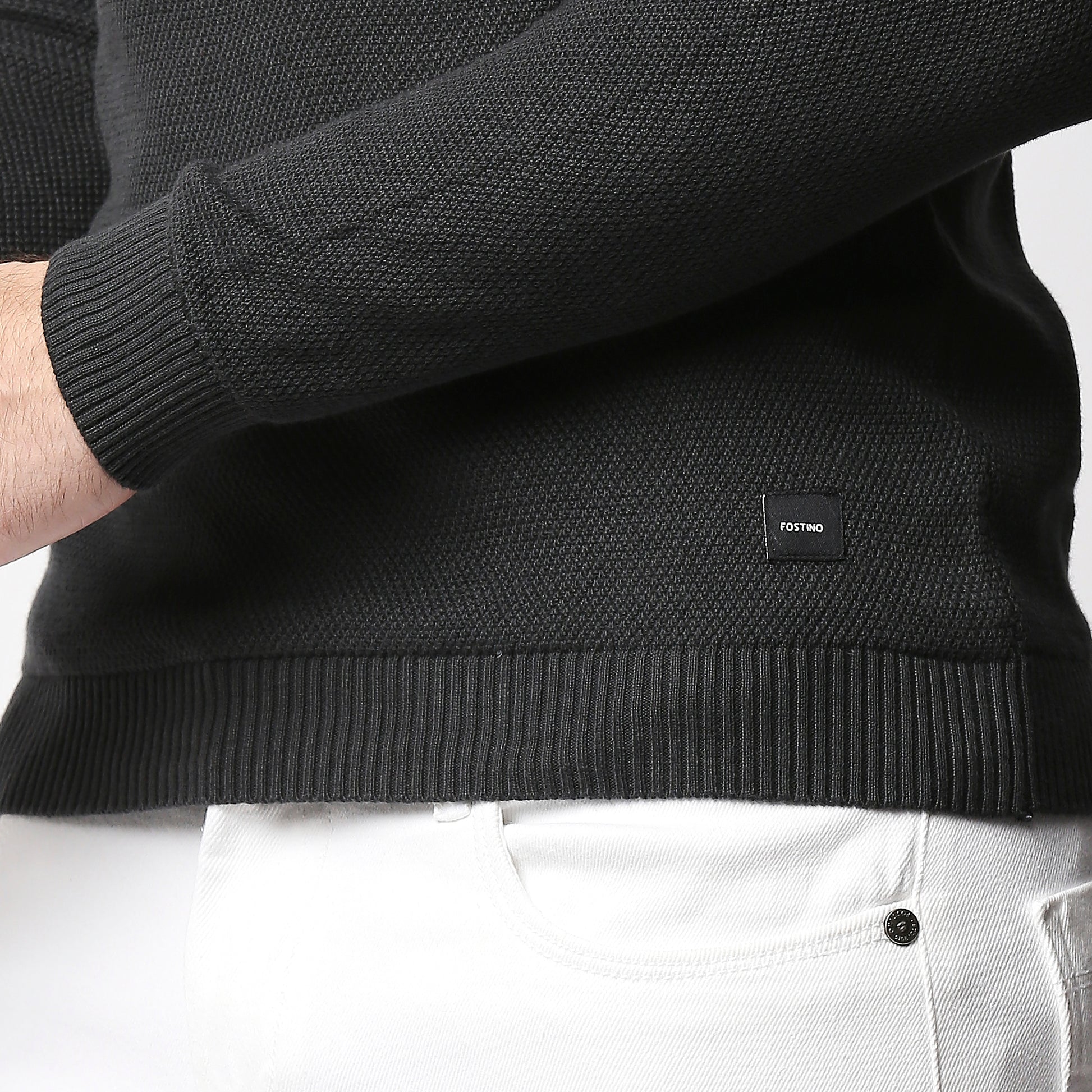 Fostino Dark Grey Knitted Full Sleeves T-shirt - Fostino - Shirts & Tops