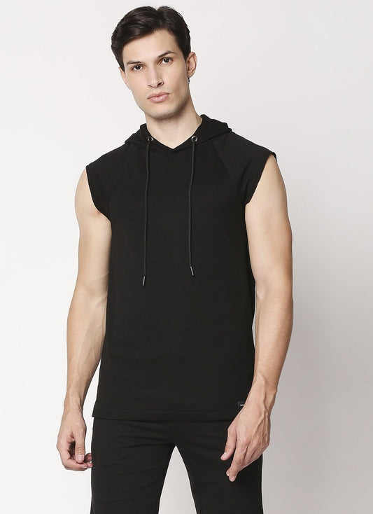 Fostino Black Sleeveless Hood - Fostino - Hoodies