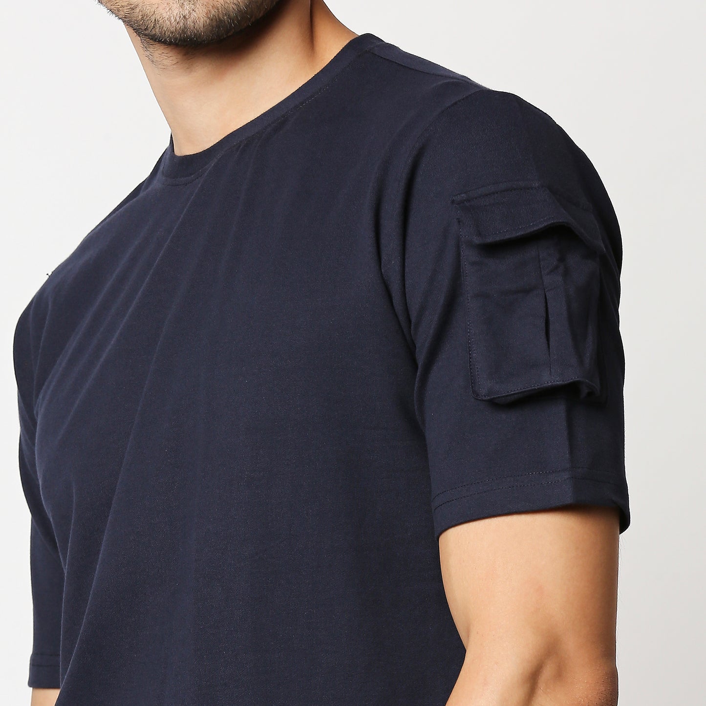 Fostino Ibu Navy Round Neck T-Shirt with Pocket on Arms Sleeves - Fostino - T-Shirts