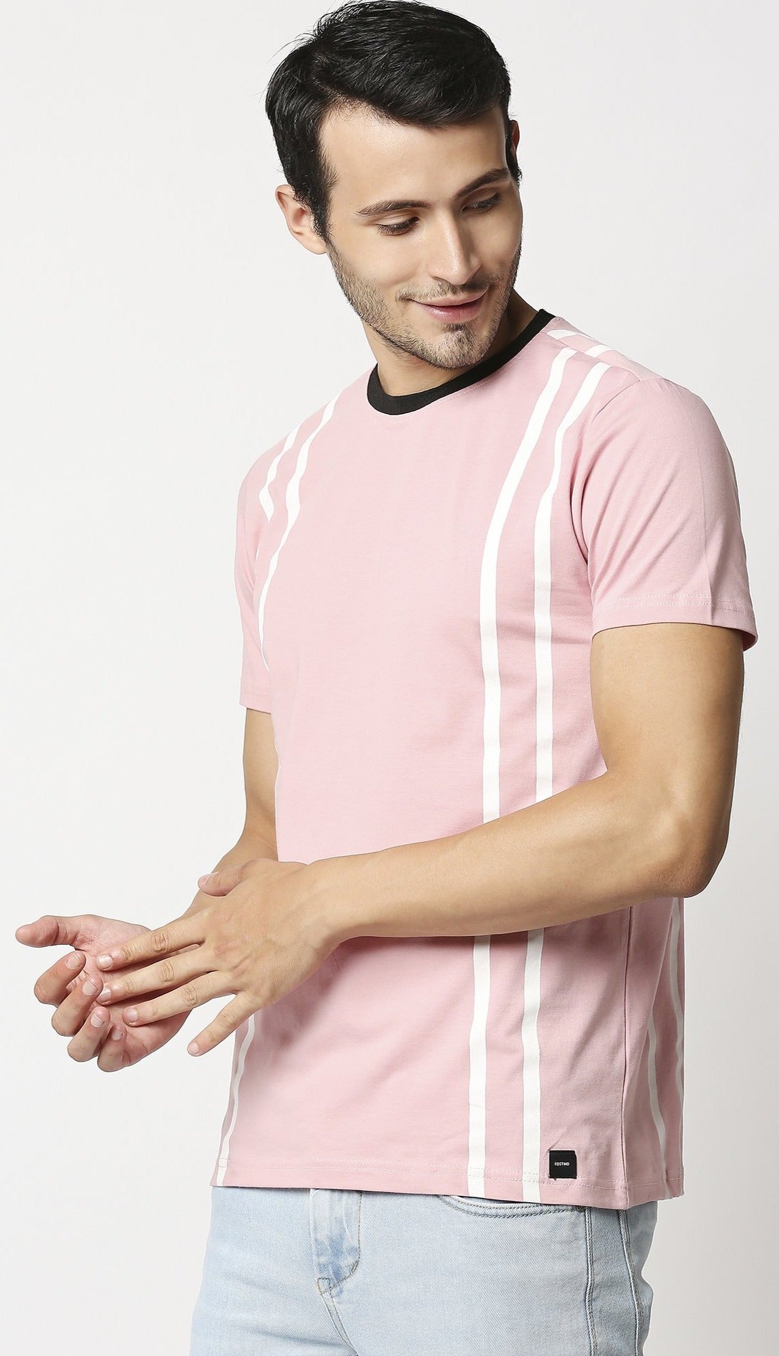 Fostino Suspender Pink Round Neck T-Shirt - Fostino - T-Shirts