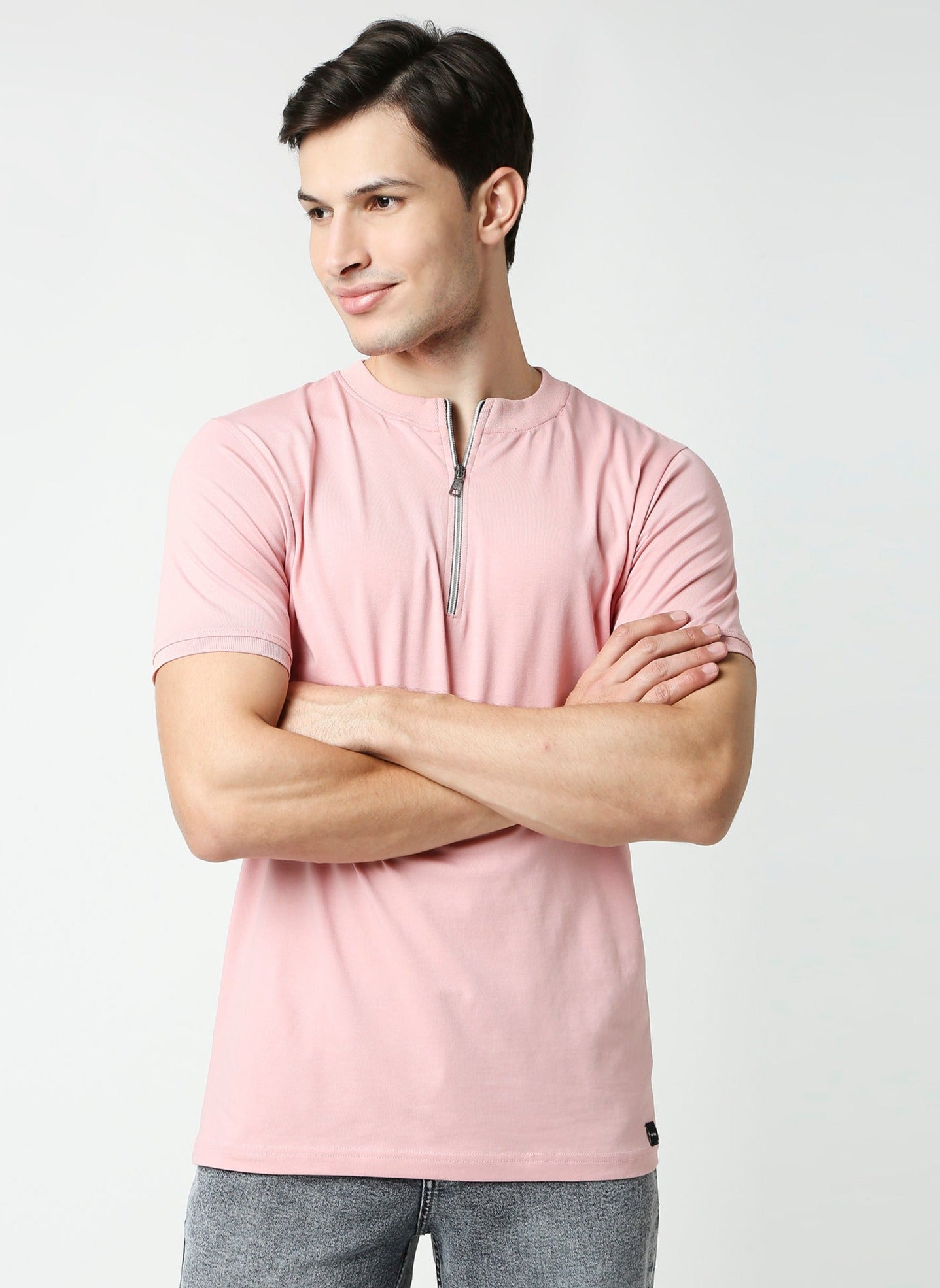 Fostino Swan Neck T-shirt with Zip - Fostino - T-Shirts